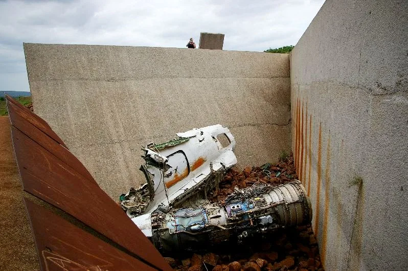 Aircraft wreckage displayed at the Samora Machel Monument in Mbuzini