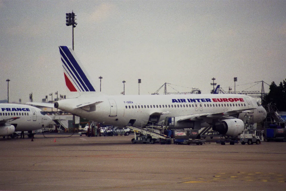 Air Inter Europe Airbus A320 F-GGEA parked at Paris Charles de Gaulle.