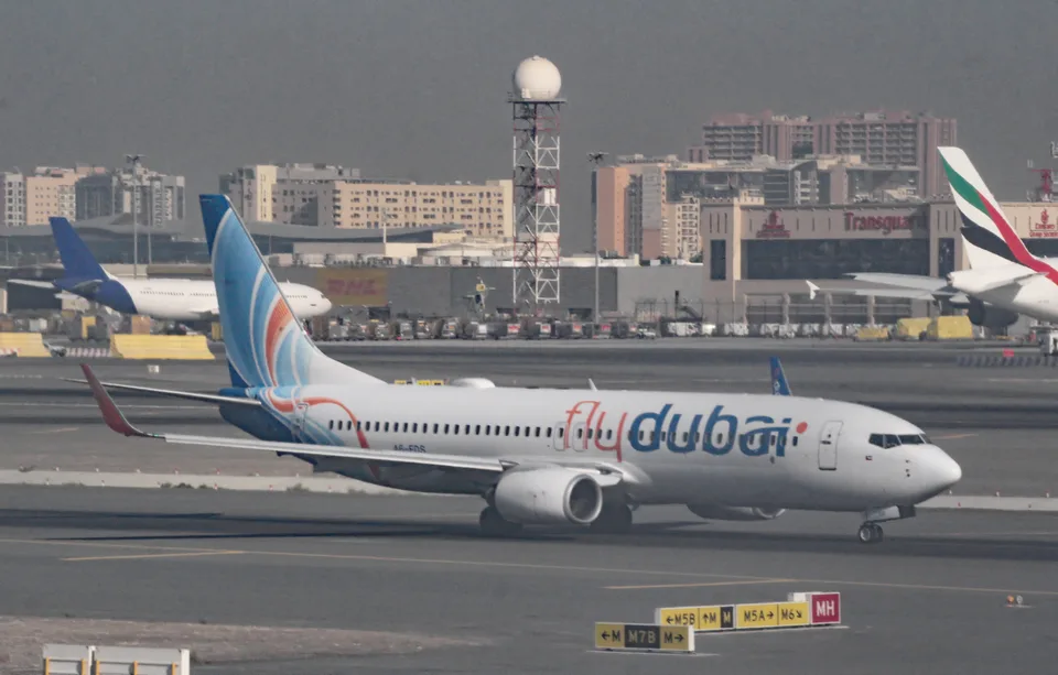 flydubai Boeing 737 A6-FDS taxiing at Dubai International Airport