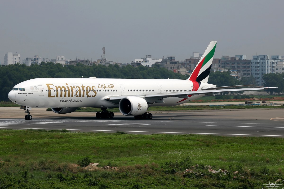 Emirates Boeing 777 A6-EPN on the ground in Dhaka.