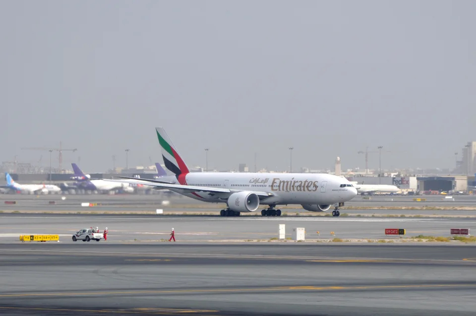 Emirates Boeing 777 A6-EWC at Dubai International Airport.