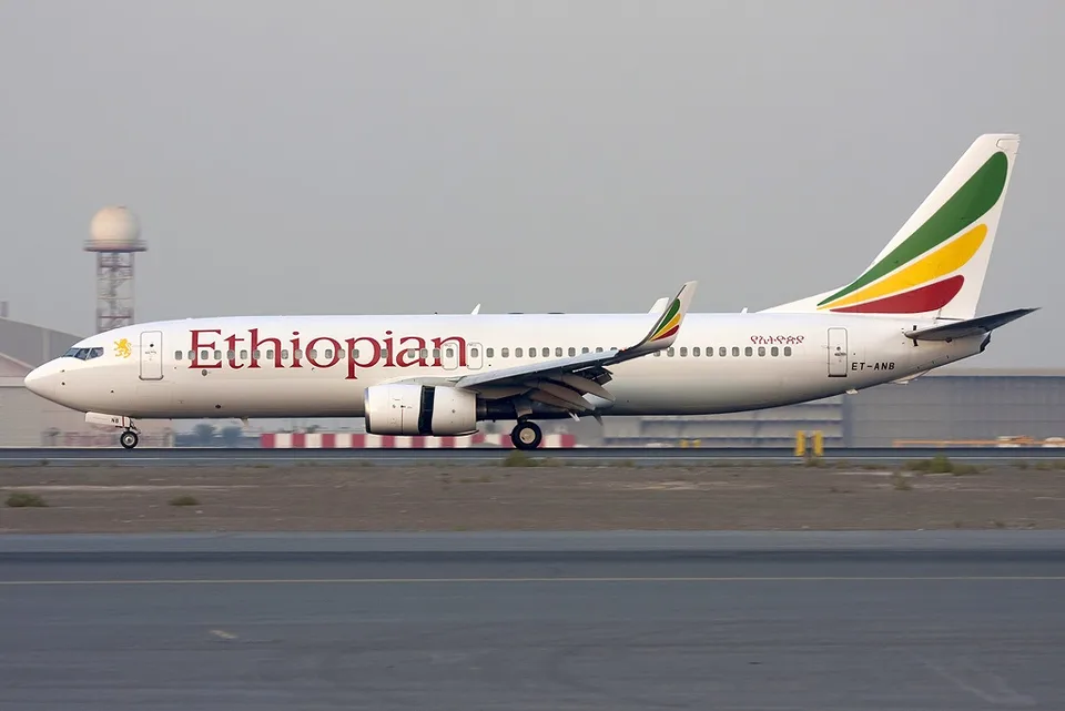 Ethiopian Airlines Boeing 737-800 ET-ANB on a runway at Dubai before the accident.