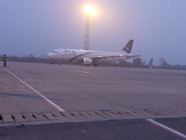 Pakistan International Airlines Airbus A320 AP-BLD parked at Faisalabad Airport.