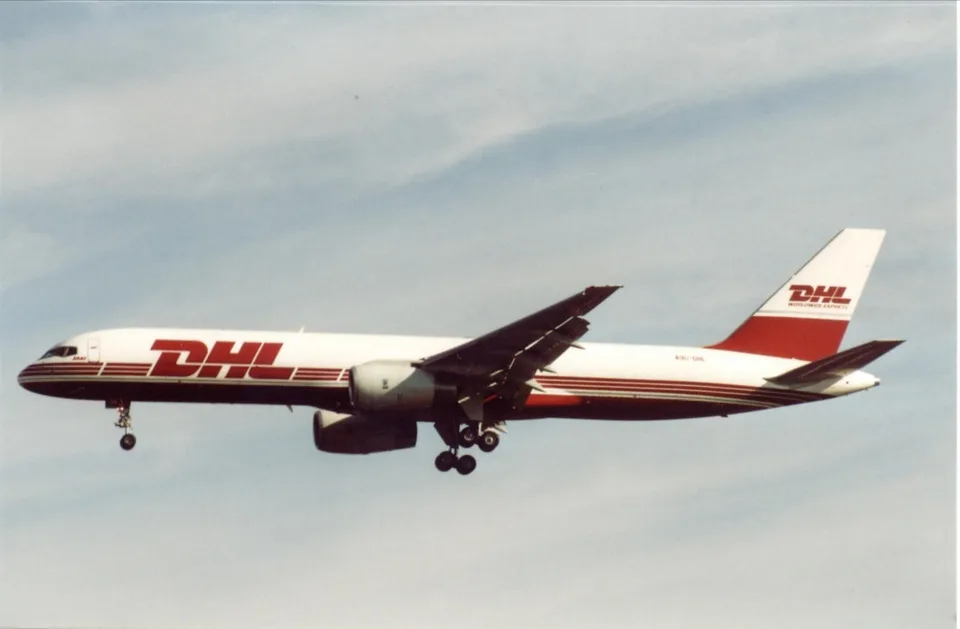 DHL Boeing 757 A9C-DHL landing at Brussels in June 2002.