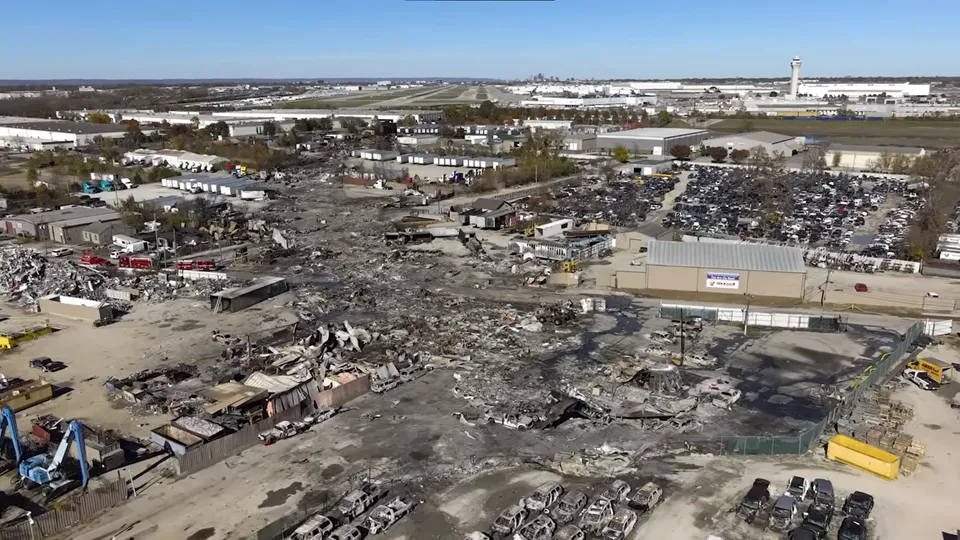 Aerial view of the UPS Flight 2976 crash site in Louisville.
